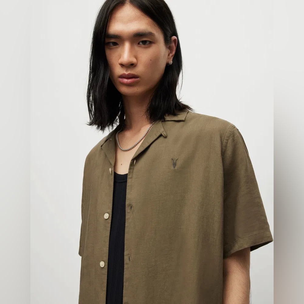Men's All Saints Olive Green Button-Up Shirt XXL relax fit
